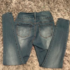 High rise skinny jeans.